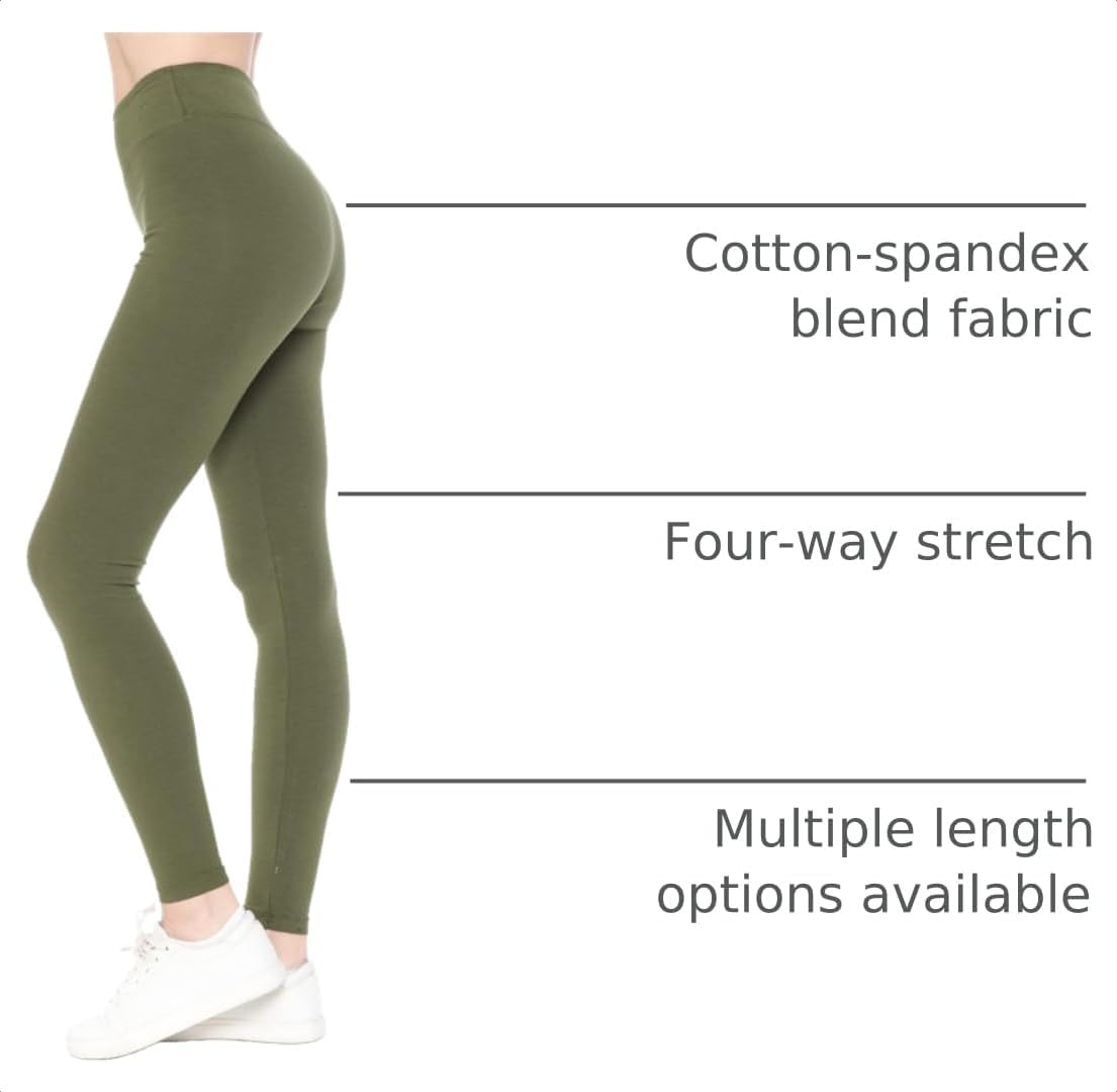Leggings Depot Women's High Waisted Cotton Leggings - Soft Breathable - Full Length, Capri, Knee, Yoga - XS-5X