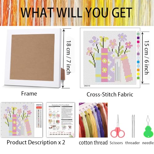 Image of Tiwabb Book Cross Stitch Kits for Adults Beginners,Flowers Cross Stitch Kits with Framed,Embroidery Kit for Beginners,Partial 11CT Cross-Stitch Arts and Crafts for Adults 7x7inch