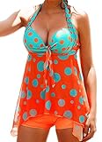 [page_title]-INSTINNCT Damen Retro Push Up Gepolsterter Bauchweg Figurumspielender Tankini Set mit Bügel Raffung Röckchen Effekt Oberteil Hotpants Orange L