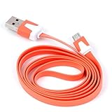 Flaches orangenes Datenkabel ca. 100 cm lang - Nie mehr Kabelsalat und Knoten im Kabel wegen der flachen Ausführung.