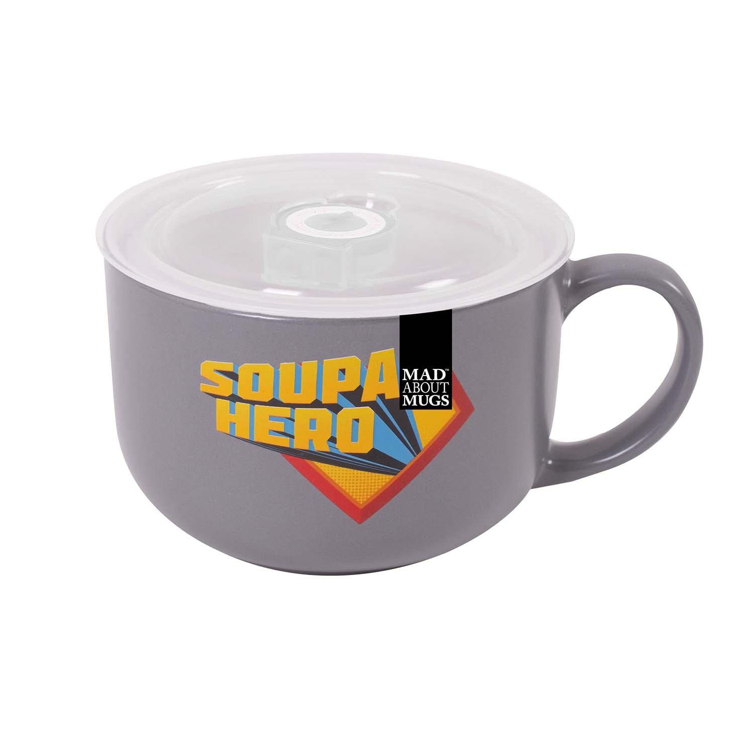 Yöl Grey Soupa Hero Soup Mug Bowl Dish Silicone Lid Vent Microwaveable Large 750Ml Stoneware