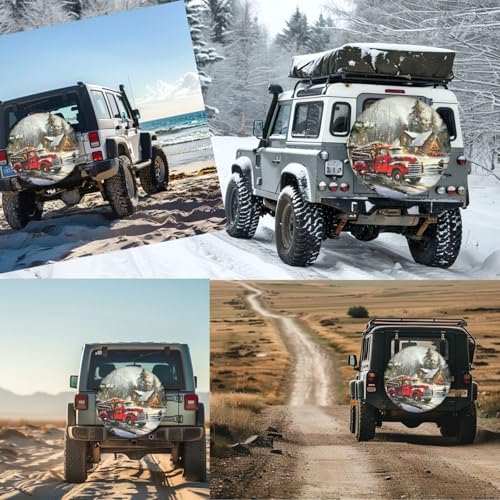 Image of Christmas Night Vintage Truck Spare Tire Cover for Rv Trailer Camper- Cute Xmas Winter Waterproof Wheel Protectors Cover Universal Fit for Truck SUV Travel New Year Outdoor-14 inch