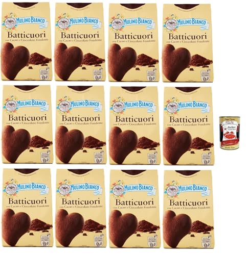 Mulino Bianco Batticuori Biscotti Con Cacao E Cioccolato, galletas de cacao y chocolate, galletas, 12 x 350 g + Polpa italiana Gourmet 400 g