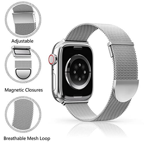 2 Pack Metal Magnetic Band Compatible With Apple Watch Bands 38Mm 40Mm 41Mm 42Mm 44Mm 45Mm For Women Men,Milanese Loop Stainless Steel Mesh Adjustable Strap Wristband For Iwatch Series 8 7 6 5 4 3 Se #TOP1