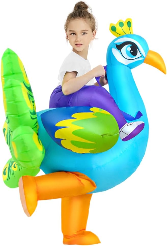 KOOY Inflatable Costume,Peacock Halloween Costumes Air Blow up Costumes for Girls/Kids, Funny Ride on Peacock Costume - Image 7