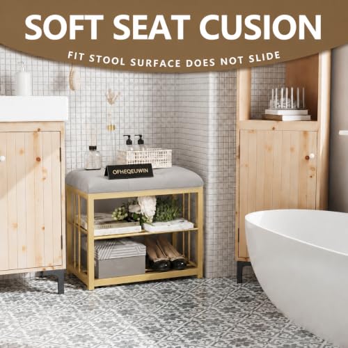 Image of Modern Shoe Rack: Covered Velvet Stool with a Cushioned Seat for Setting Stool, Space-Saving Shoe Rack The Hallway, Bedroom, and Living Room (Gray)