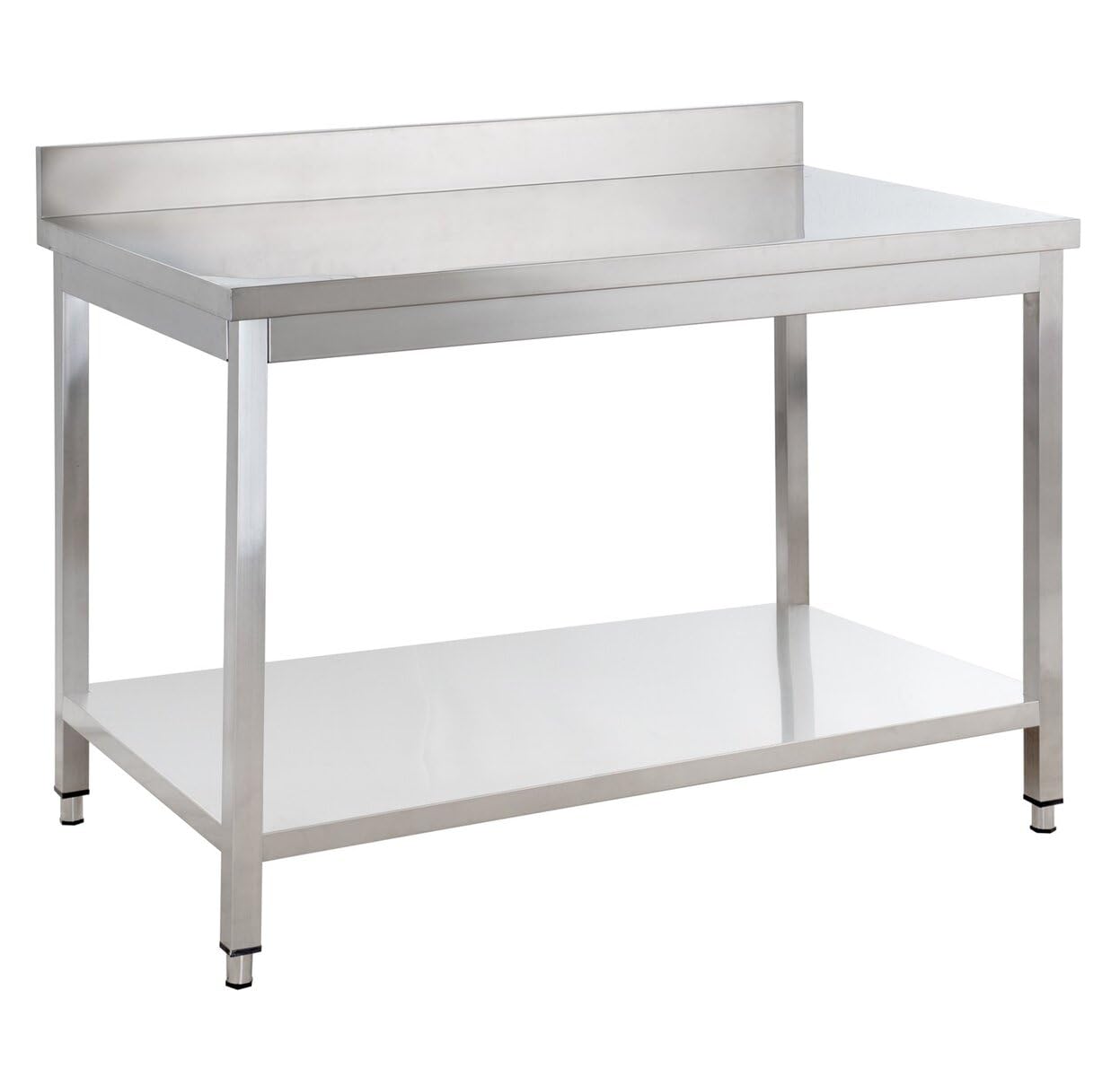 GastroHero Edelstahl Arbeitstisch Basic 100x60 cm mit Grundboden und Aufkantung, Chrom-Nickel-Stahl AISI 201, verstärkte Arbeitsplatte, höhenverstellbare Füße, Arbeitshöhe 850 mm