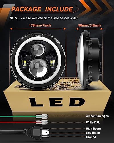 Mgllight 7 Inch Led Headlights With Blue Halo Ring Amber Turn Signal Wrangler Headlights High/Low Sealed Beam Projector Compatible With Jk Lj Cj Tj H6024 Led Headlamps, 2Pcs Blue #TOP6