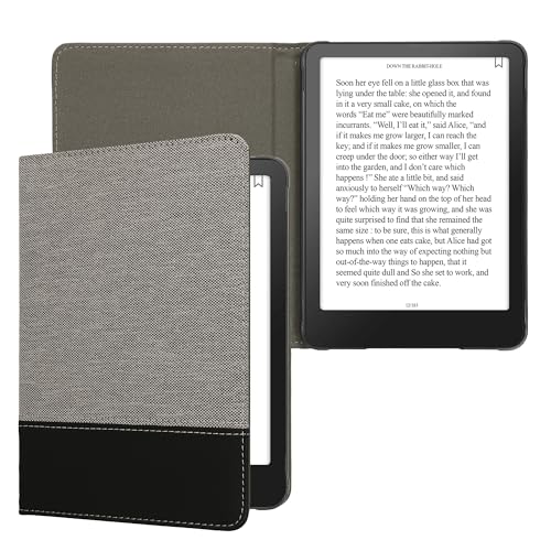 kwmobile Case Compatible with Amazon Kindle Paperwhite (2024)/Colorsoft - PU Leather and Canvas e-Reader Cover - Dark Grey/Black