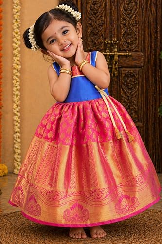 Image of TotzTouch Baby Girl Ethnic Wear Dress | Traditional South Indian Pattu Langa for Girls