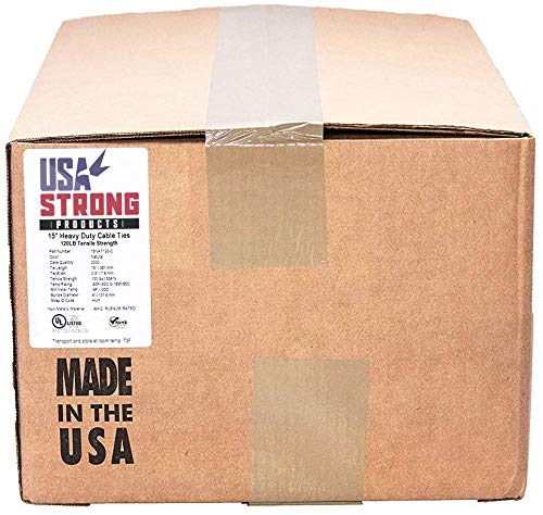 Heavy Duty Cable Zip Ties. Durable strong nylon tie wraps, 120 LB Tensile Strength (15 Inch 2,000 Case, UV Black)