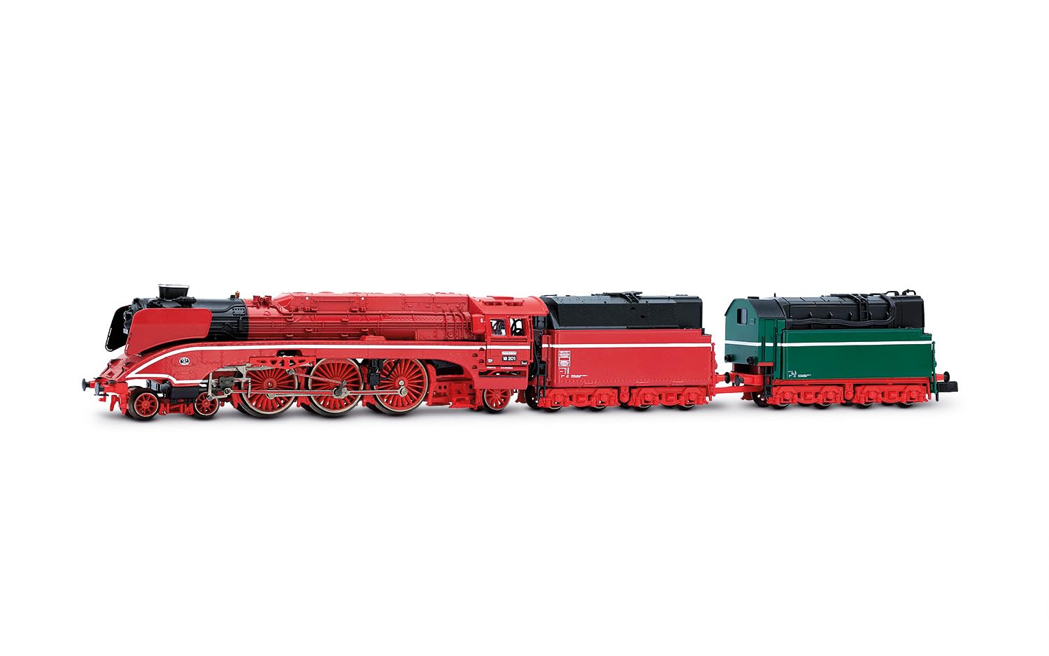 Arnold HN2664 DR, steam locomotive 18 201, fuel tender, red with add. green tender, ep. V Locomotive - Steam