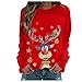 Auifor Weihnachten Pullover Damen, Weihnachtspulli Elfe Weihnachtspullover Gedruckt Lässige Shirt Langarm Sweatshirt Tops Pullover Freizeit Loose Langarmshirt Oberteil(Rot,S)