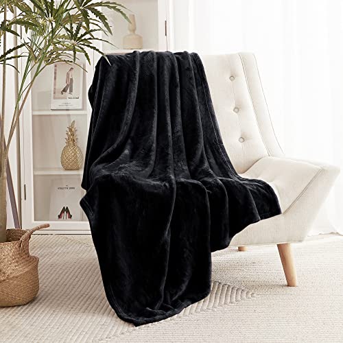 Ryb Home Bedding Flannel Blanket Throw Size All Season Fuzzy Microfiber Lightweight Blanket Fit Bed Cover Coverlet Counterpane, Black, W50 X L60 Inch #TOP3