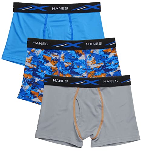 Hanes Boys X-Temp 4-Way Stretch Tagless Performance Boxer Briefs, Pack of 3, Assorted Colours, Size Large