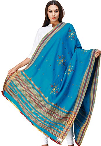 Image of Exotic India Women's Kutch Wool Shawl (SHV95--beige)