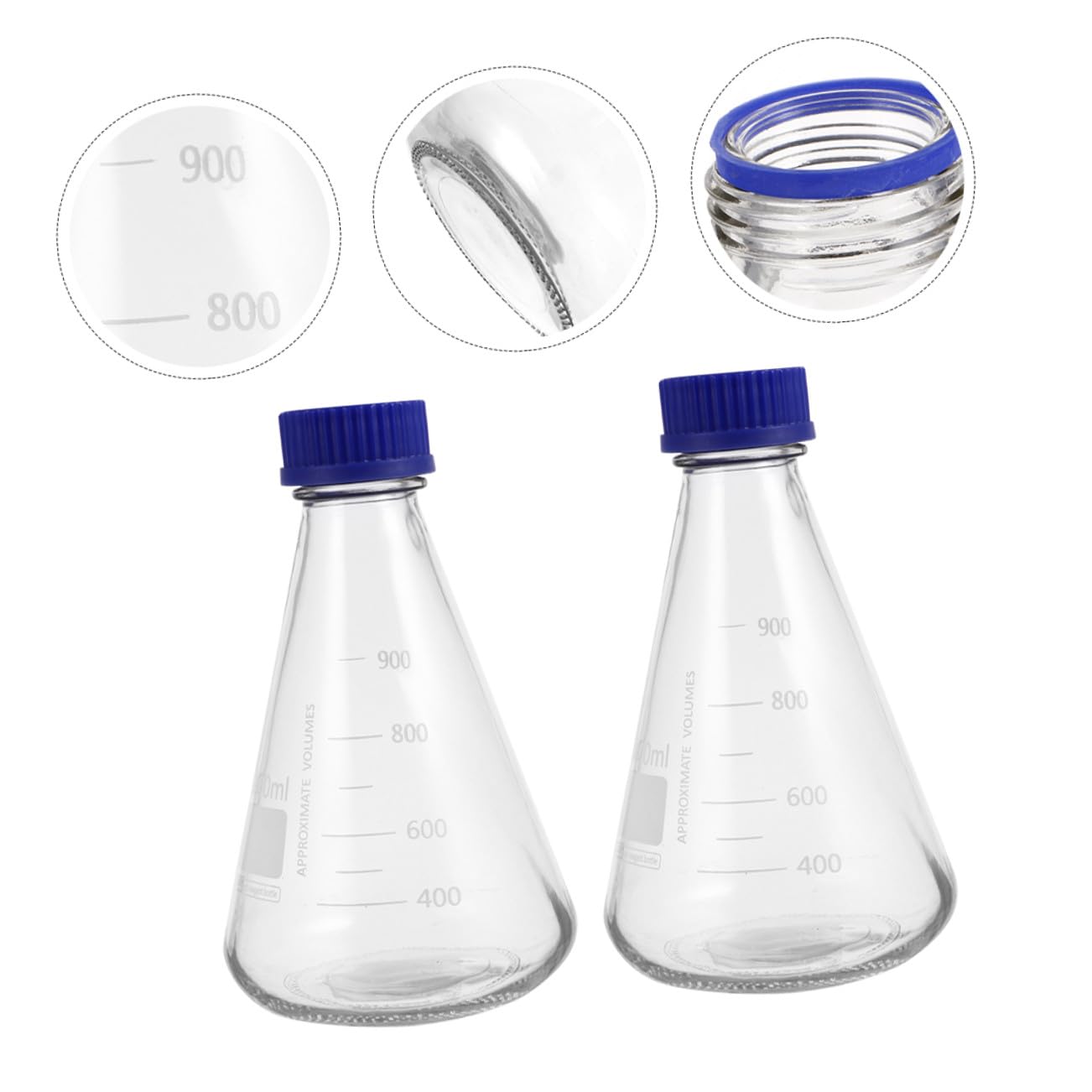 2 Piezas Matraz Triangular Ciencia Matraz De Vidrio Vaso De Cristal Matraces Para Experimento Erlenmeyer De Boca Estrecha Matraz Erlenmeyer Científico Reactivo Cubierta Azul