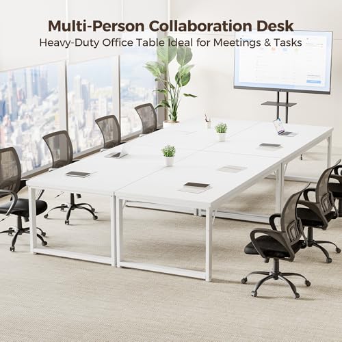 Image of 40 Inch Computer Desk, 1 inch Thick Small Office Table, White | Modern Simple Style, Heavy Duty Industrial Frame, Small Study & Writing Table for Home Bedroom Work