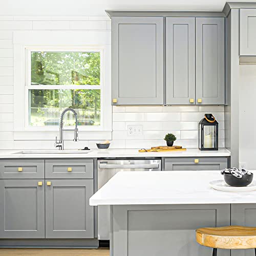Image of Ravinte Cabinet Knobs Brushed Brass Square Knobs, Drawer Knobs, 5 Pack | Single Hole, Solid Metal, Easy Install, Screws Included, Rust-Resistant, For Cabinets, Drawers, Dressers