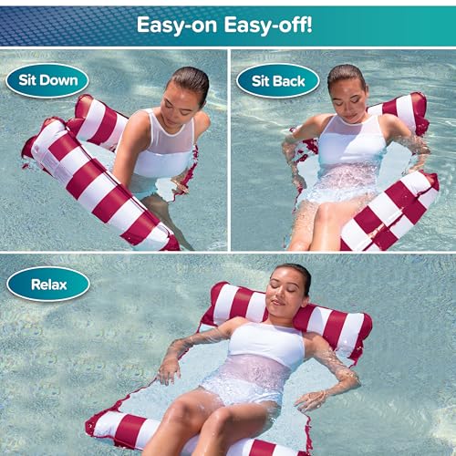 Image of Aqua Original 4-in-1 Monterey Hammock Pool Float & Water Hammock- Multi-Purpose, Inflatable Pool Floats for Adults - Patented Thick, Non-Stick PVC Material - Burgundy