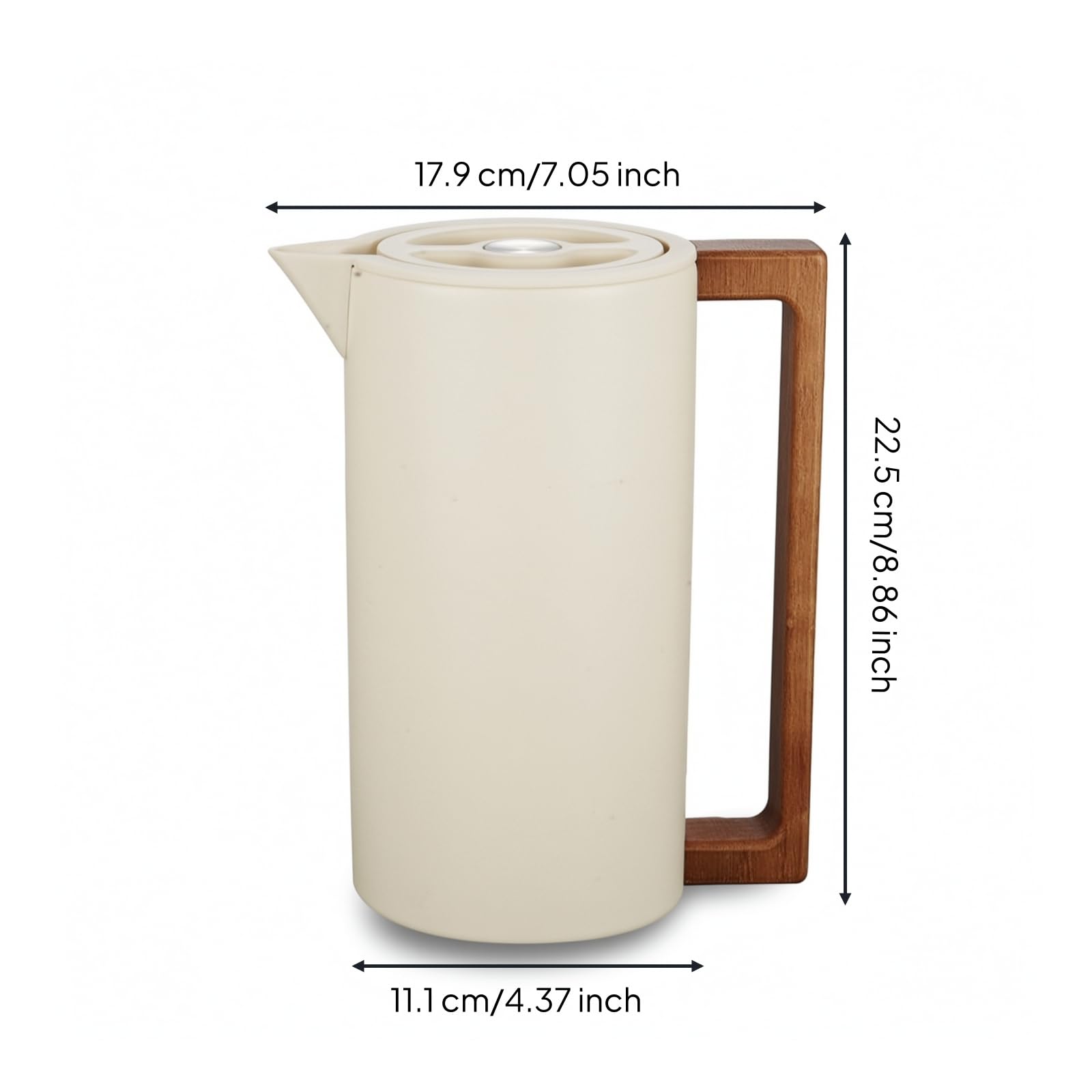 TISHITA Termo de Acero Inoxidable Jarra Térmica Vacío Aislante Botella Tetera con Vertedor sin Derrames Asa de Madera Diseño Minimalista y Mantenimiento, Array, Blanco Arroz