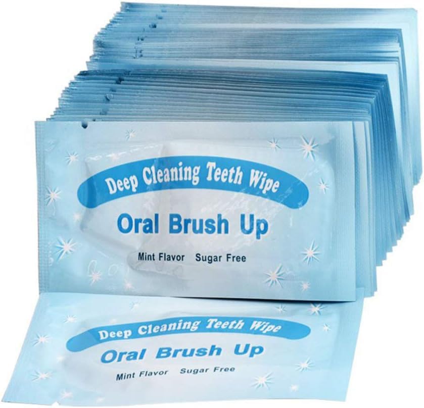 Image of 100Pcs Finger Teeth Wipes, Dental Floss Wipe Cloth Tooth Cleaning Tool for Oral Deep Cleaning Teeth Whitener Strips Dental Finger Toothbrush Oral Finger Wipes Removing Teeth Stains