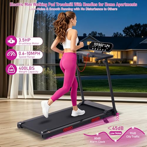 Image of MCRG Compact Treadmill with Handles for Home Small Spaces, 3.5HP Electric Treadmills for Home Exercising, 0.6-10MPH Walking Pad Treadmill with Handle Bar, 400LBS Portable Treadmill with Incline
