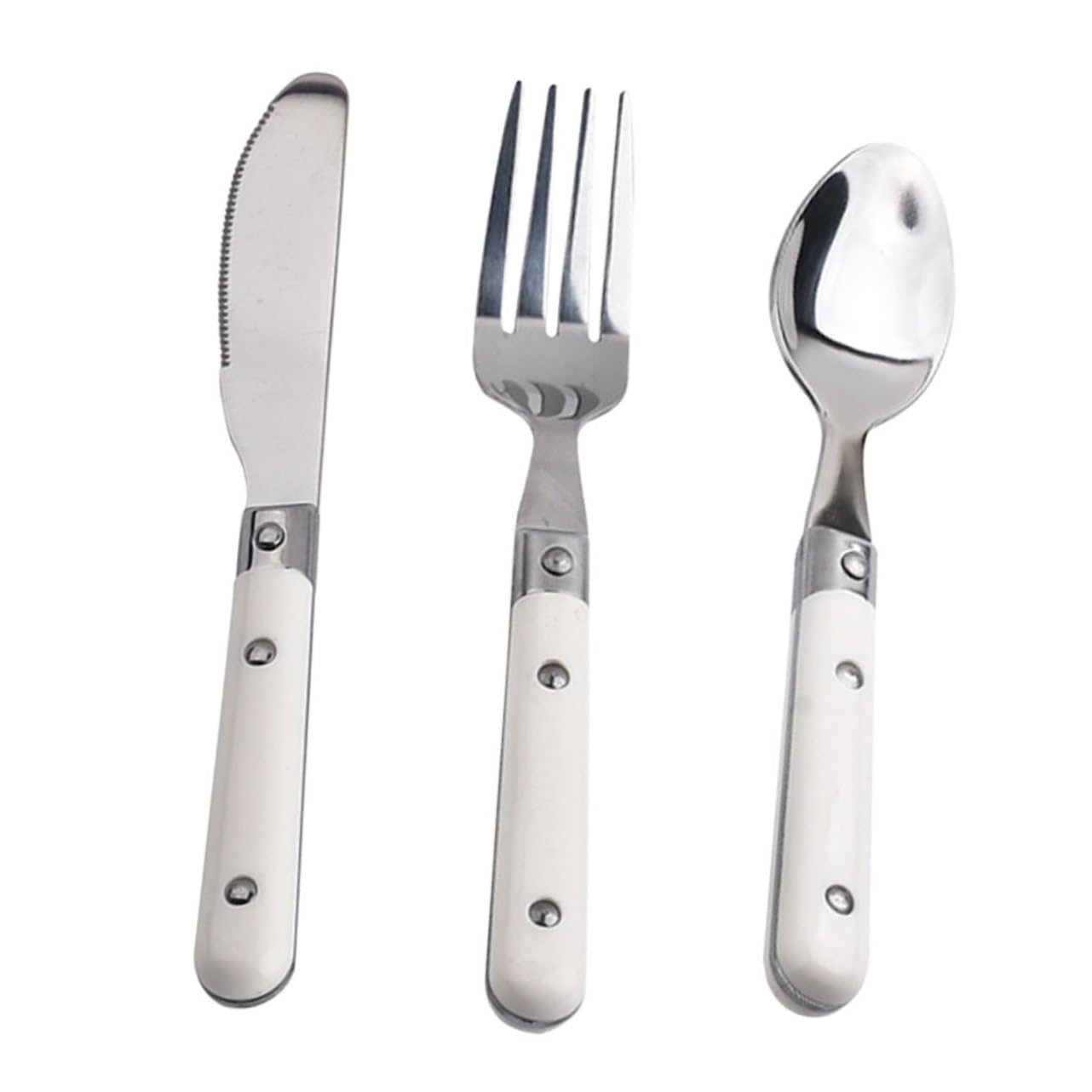 BESPORTBLE 3Pcs Stainless Steel Cutlery Set Durable Tableware for Boys and Simple Style Utensils for Home Dining Fork Spoon and Cutter White Color