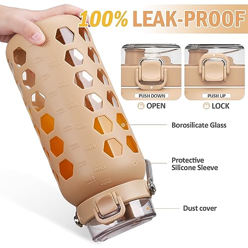 Image of MUKOKO 64oz Glass Water Bottle with Straw and Lid, Amber