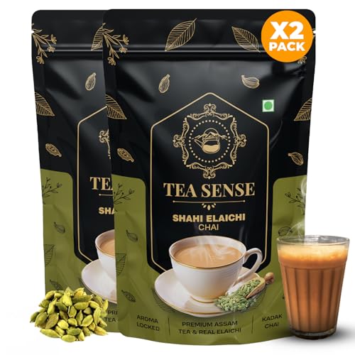 Image of TEA SENSE Shahi Elaichi Chai - Premium Assam CTC Tea with Real Cardamom | 500 g | No Added Flavours or Essence | Strong Aromatic Chai | Rich Colour Milk Tea