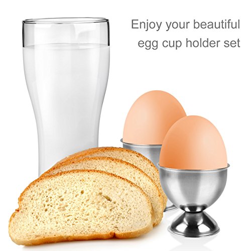 PROKITCHEN Stainless Steel Egg Cup Tray Set with 4-piece Egg Cup Holders and 4-piece Egg Spoons for Hard Soft Boiled Egg, Set of 8
