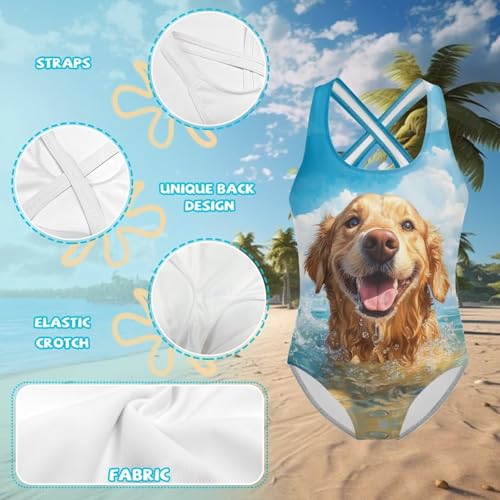 One Piece Swimsuit Girls Cute Dog Graphic Swimwear 5-14Y Kids Sleeveless Bathing Suit Cross-Back Swimsuits3