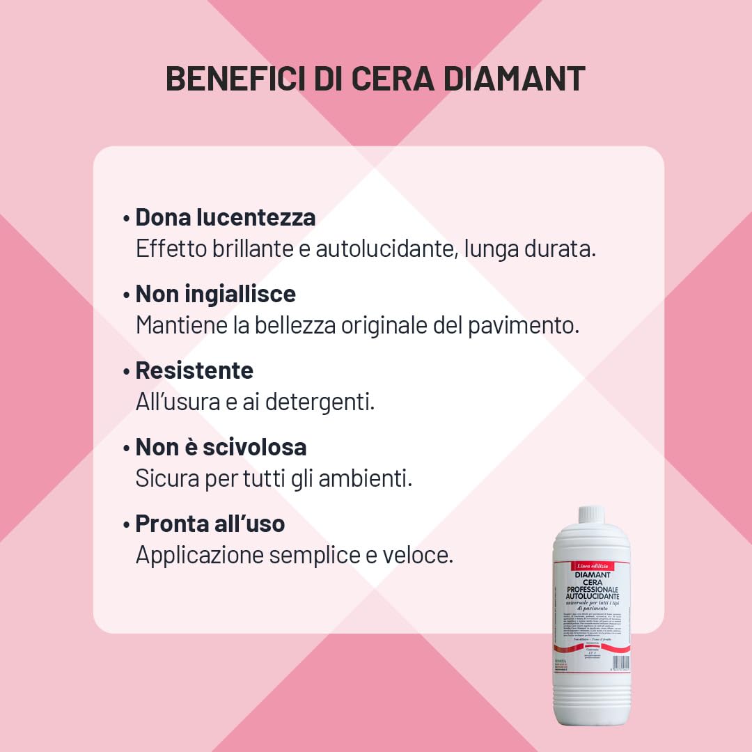 TECNOSTUK - DIAMANT 1L. - Cera Professionale Autolucidante – Ideale per Pavimenti in Legno Verniciato, Vinilico, Linoleum, Gomma, Ceramica e Gres