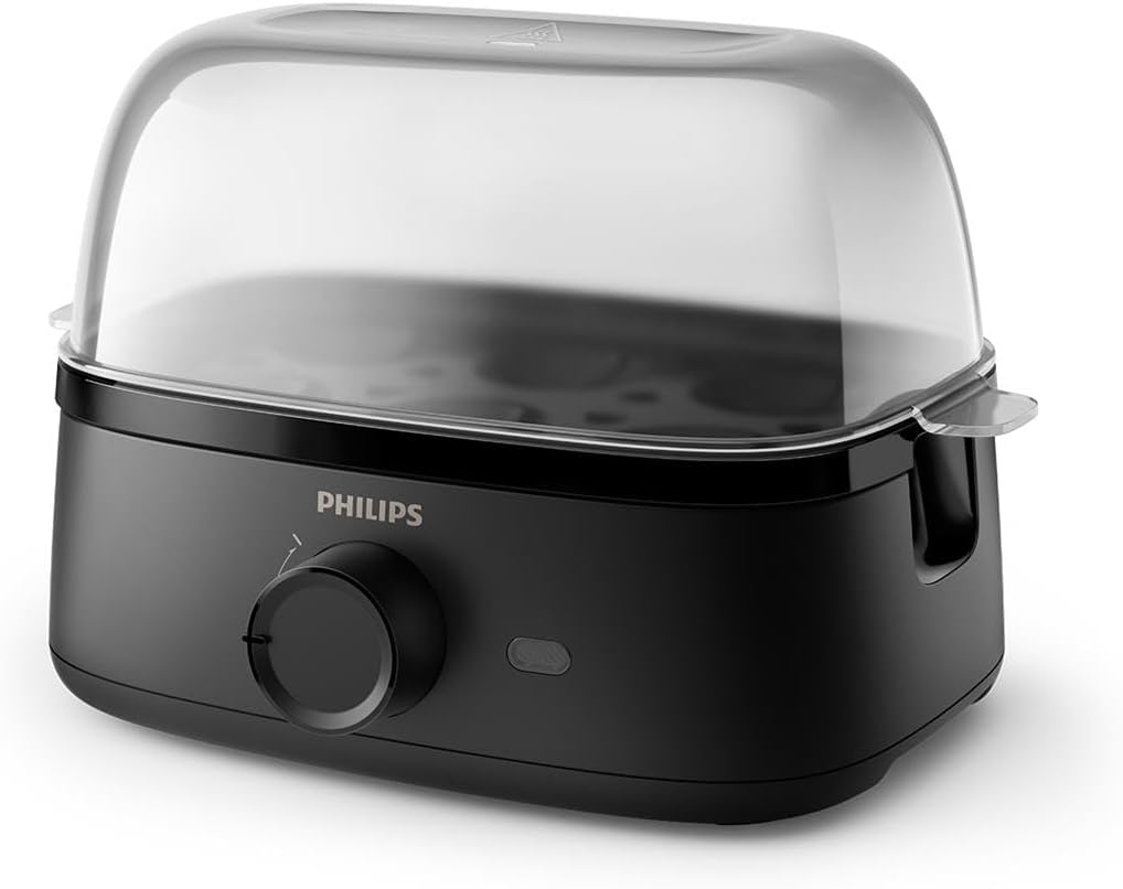 – Philips Egg Cooker 3000 Series - 400W, 6 Eggs Capacity, Cooking Levels, Poached Accessory, Ready Signal, Black - HD9137/91