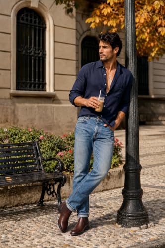 Image of ArcBrothers Men's Chelsea Boots, Relaxed Fit Roomy Toe Box Design, Premium Leather Slip-on Ankle Boots, All-Day Comfort