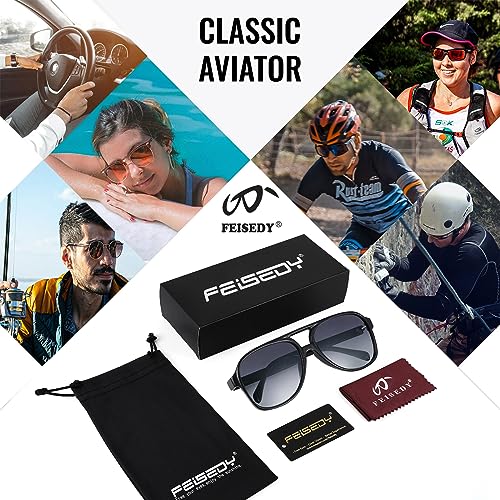 Image of FEISEDY Vintage Retro 70s Plastic Aviator Sunglasses Women Men Classic Large Squared Frame B2751