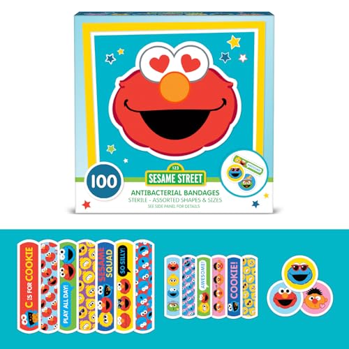 Image of Sesame Street Kids Bandages, 100 CT | Great for Birthdays, Party Supplies Favors, Stickers, Stocking Stuffer or White Elephant Gift | Adhesive Bandages for Minor Cuts, Scrapes, Burns