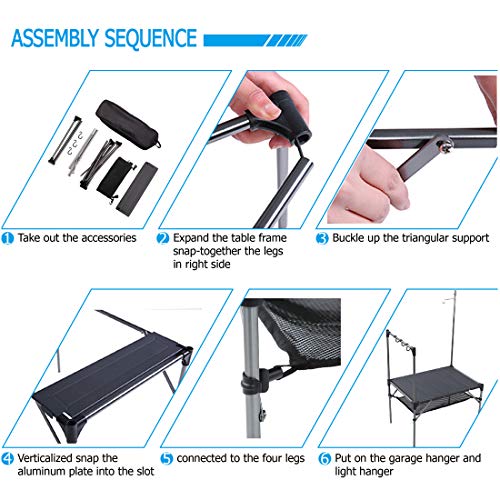 Camp Solutions Lightweight Portable Camping Table Small Folding Aluminum Table with Carry Bag for Camping Hiking Collapsible Outdoor Picnic Grill Table BBQ Stand Free Splicing Table (Combination) - Thumbnail 5