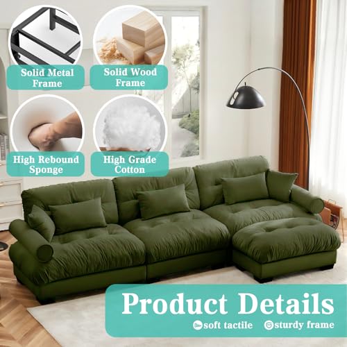 Image of SoarFlash Sectional Sofas Couches for Living Room, L Shaped Couch Sofa Set, Small Couches for Small Spaces, Apartment with Movable Ottoman, Green