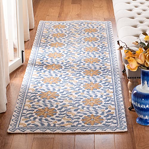 Tapete corredor SAFAVIEH 2'6" x 14' azul e ivor miniatura 1