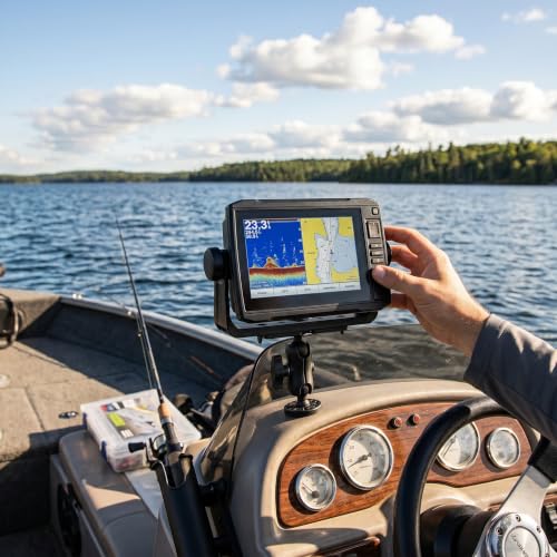 Image of VBESTLIFE 360 Degree Rotating Fish Finder Mount Adjustable Ball Bracket with Quick Release for Kayak and Canoe Fishing Nylon Silicone Sonar Holder for Marine Electronics