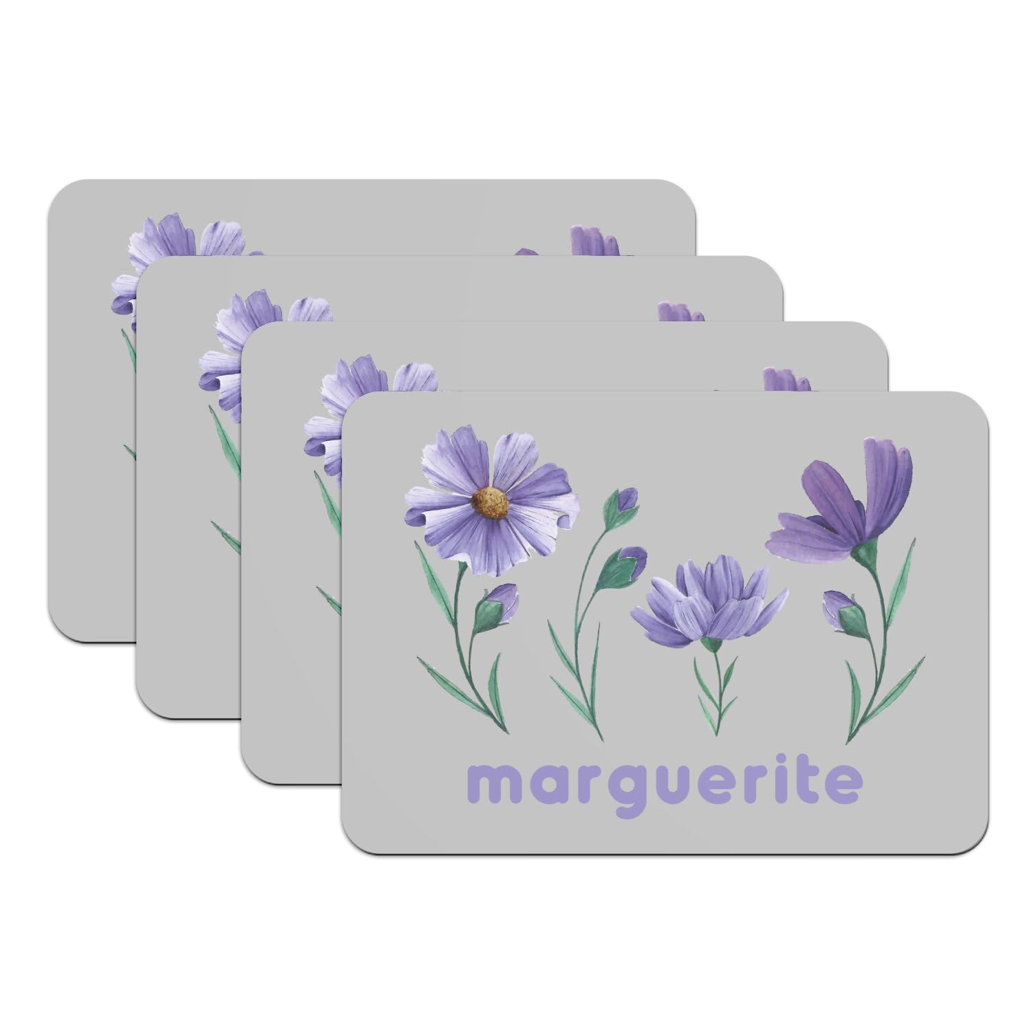 Set de table caoutchouc gris lavable avec motif marguerite fleur violette