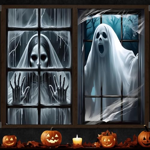 2 Stück Halloween Deko Gruselig Fensterbilder, 120 x 80cm Halloween Horror...