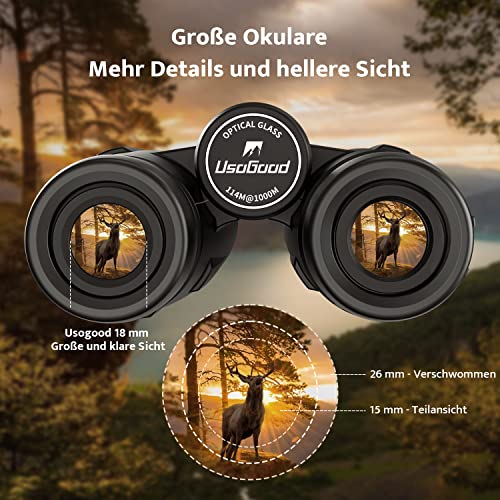 Usogood Fernglas 10x42 HD mit BAK4 HD Prisma + FMC Objektiv, 3 Jahre Garantie, Ferngläser mit...