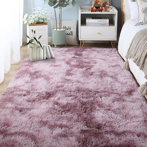 Tapis salon shaggy 120x150 cm lavable en machine rose pourpre