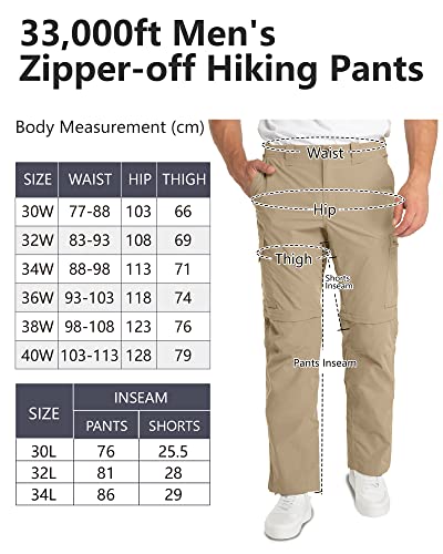 33,000ft Wanderhose Herren Zip Off Trekkinghose, Atmungsaktiv Abnehmbar Stretch Outdoorhose mit 6 Taschen,Sommer Funktionshose Schnell Trockend Leichte Kurze Hose für Wandern Fahrrad Braun
