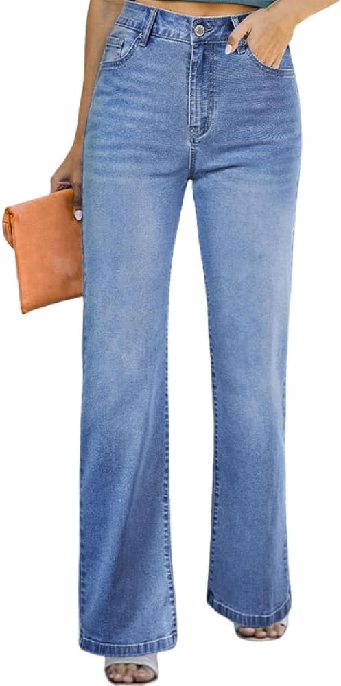 Womens Wide Leg Jeans High Waisted Straight Leg Stretchy Baggy Trendy Casual Denim Pants with Pockets Blue X-Small