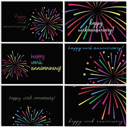 Better Office Products 36 Pack Work Anniversary Cards with Envelopes, Business Employee Appreciation Cards, Bulk Set, 4 x 6 Inch, 6 Fireworks Cover Designs,