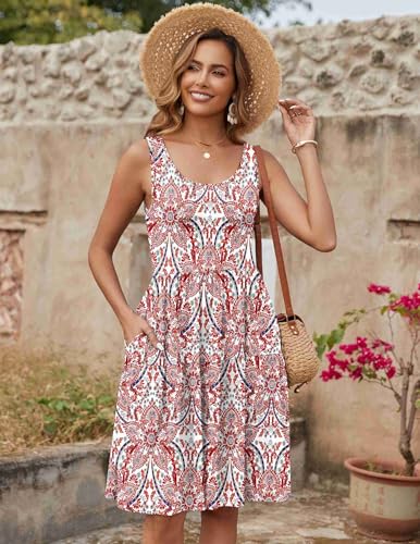 Image of Zeagoo Womens Summer Sundress Boho Floral Casual Tank Dresses with Pockets Sleeveless Tiered Swing A Line Beach Dress