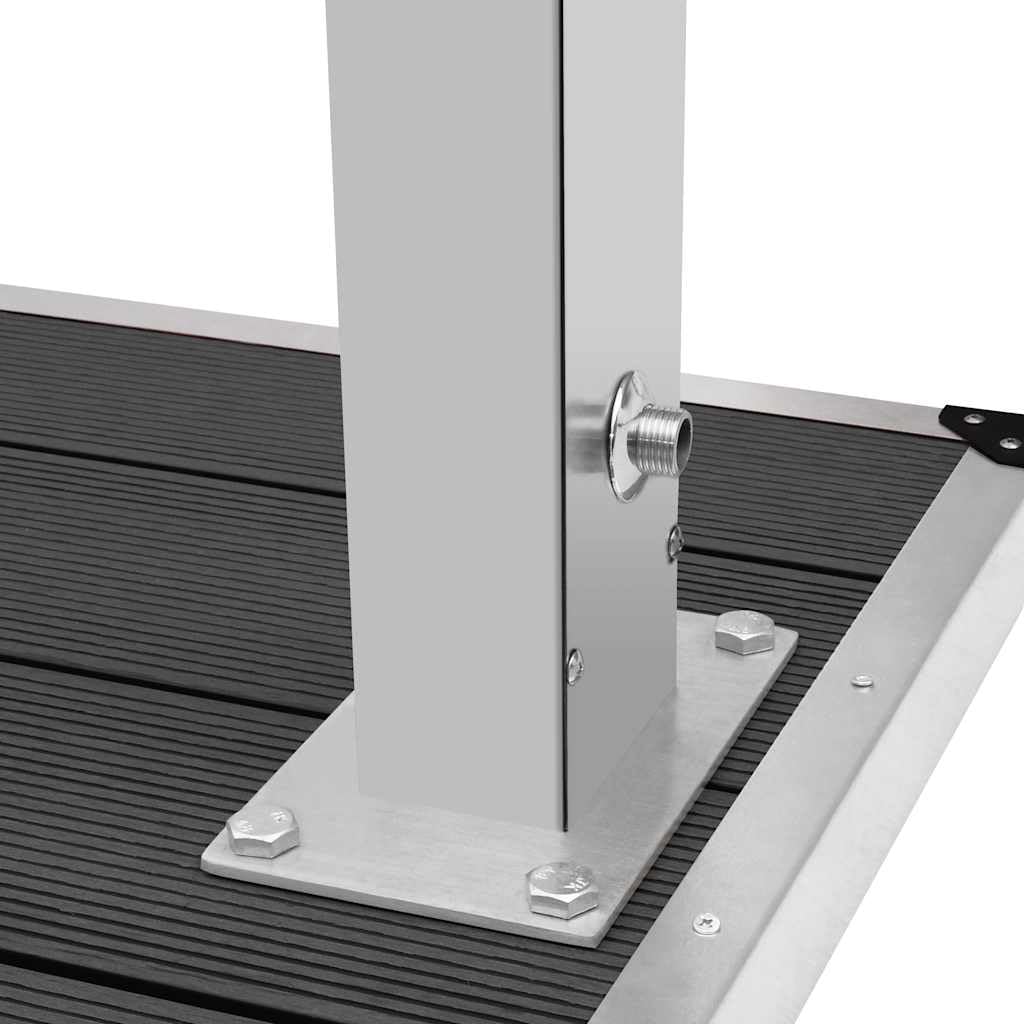 vidaXL Ducha de Jardín con Plato Sistema Protección Higiénica Panel con Base Duradera Resistente Multiuso Bonito Curvado Acero Inoxidable WPC